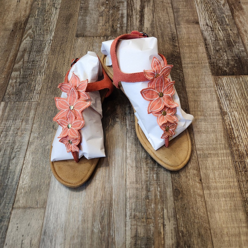 Koolaburra by UGG Coral Suede Floral Wedge Sandals Slingback Thong Coral Boho